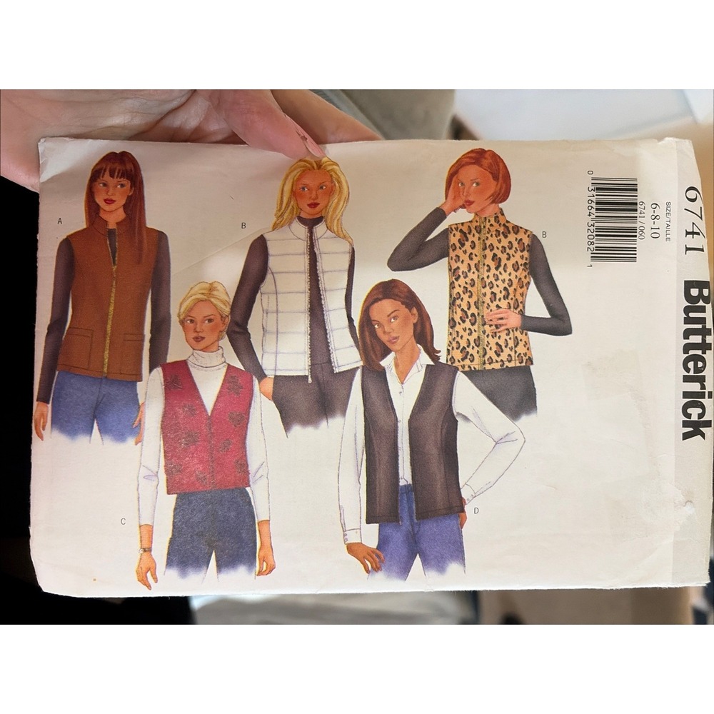 Butterick 6741 Sewing Pattern Lined Vests 4 Styles Size 6-10 Uncut Easy DIY